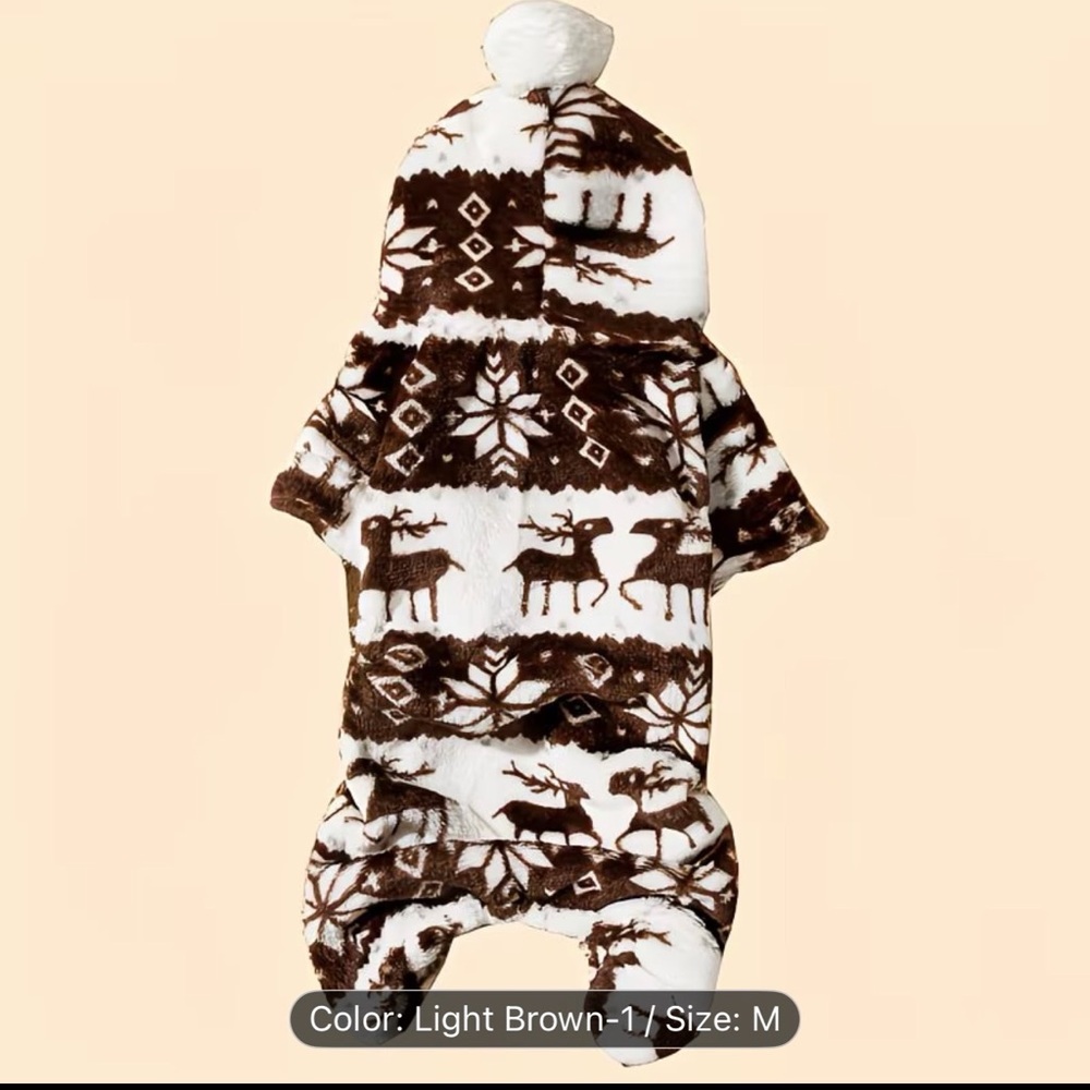 🥳 2 for $15 🥳 Brown and White Reindeer Hooded Pet Dog or Cat Romper Pajamas